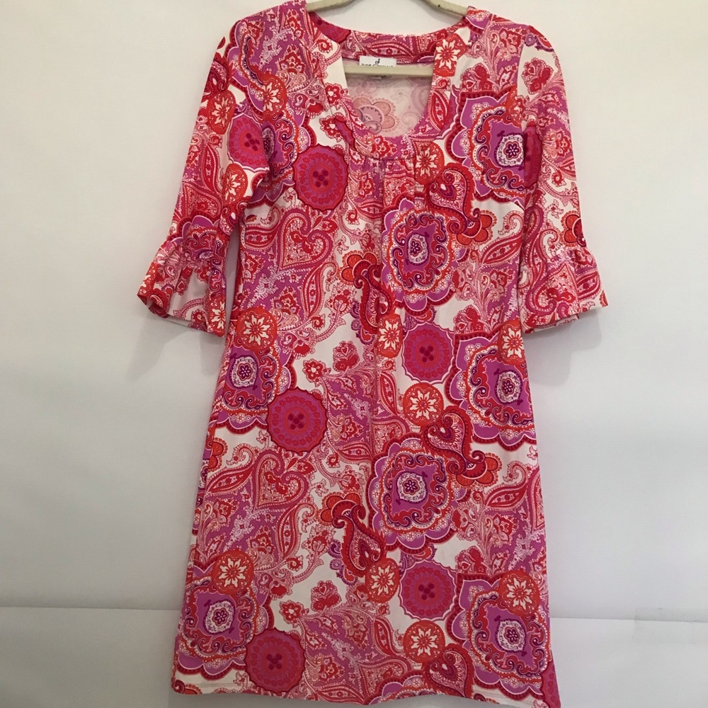 Jude Connally Pink & Red Paisley Shift Dress Size S